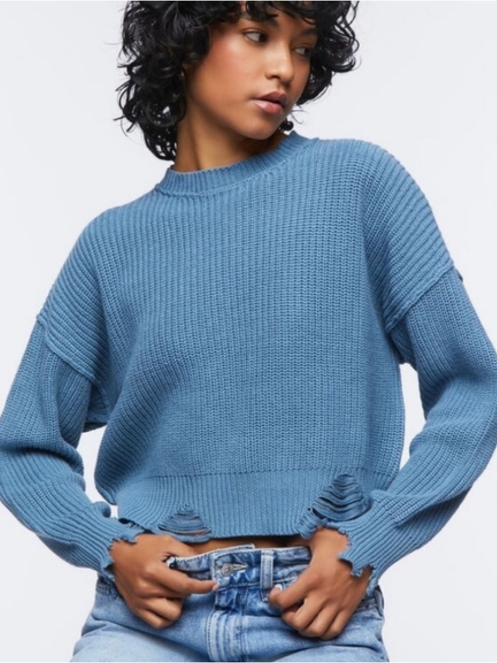 Forever 21 Light Blue Ribbed Knit Sweater